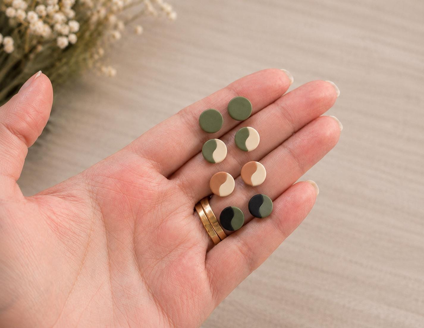 Organic Split Polymer Clay Stud Earrings | Earth Tone Minimalist Handmade Pack