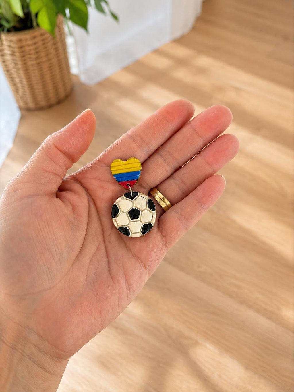 Colombian Soccer Earrings • Polymer Clay Football Earrings • Colombia Flag Heart Earrings • Handmade Sports Jewelry • Soccer Mom Gift