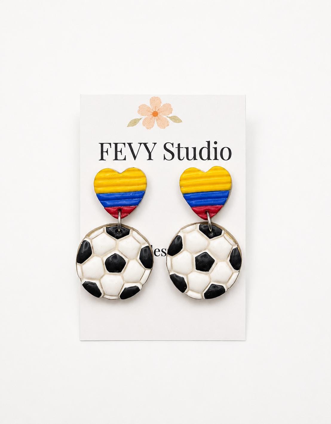 Colombia Game Day Earrings Set • 3 Pairs Included • Soccer Earrings Bundle • Colombian Flag Heart Earrings • Polymer Clay Earrings