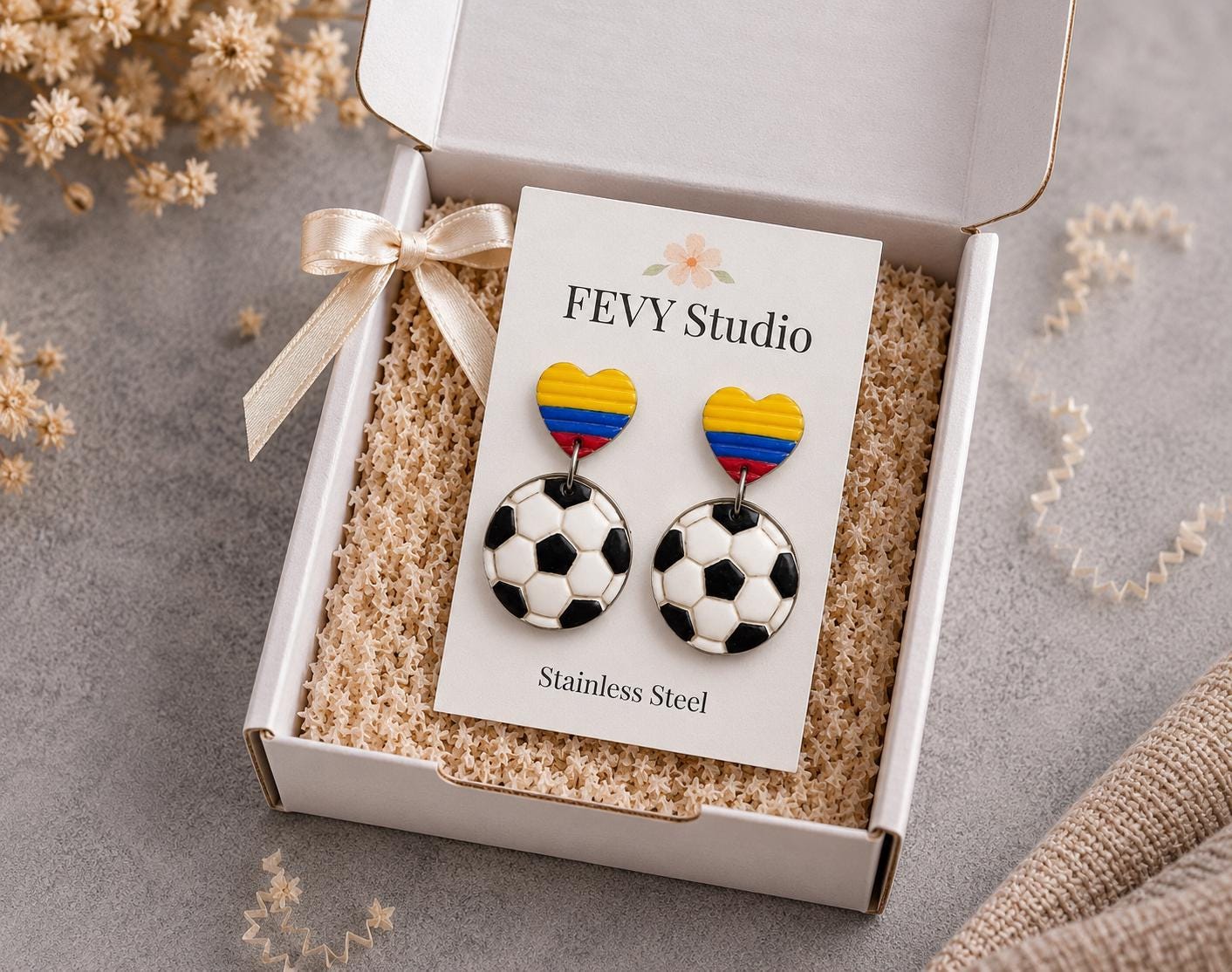 Colombia Game Day Earrings Set • 3 Pairs Included • Soccer Earrings Bundle • Colombian Flag Heart Earrings • Polymer Clay Earrings