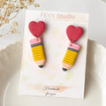 Handmade Polymer Clay Pencil Earrings – Heart Stud, Valentine's Gift