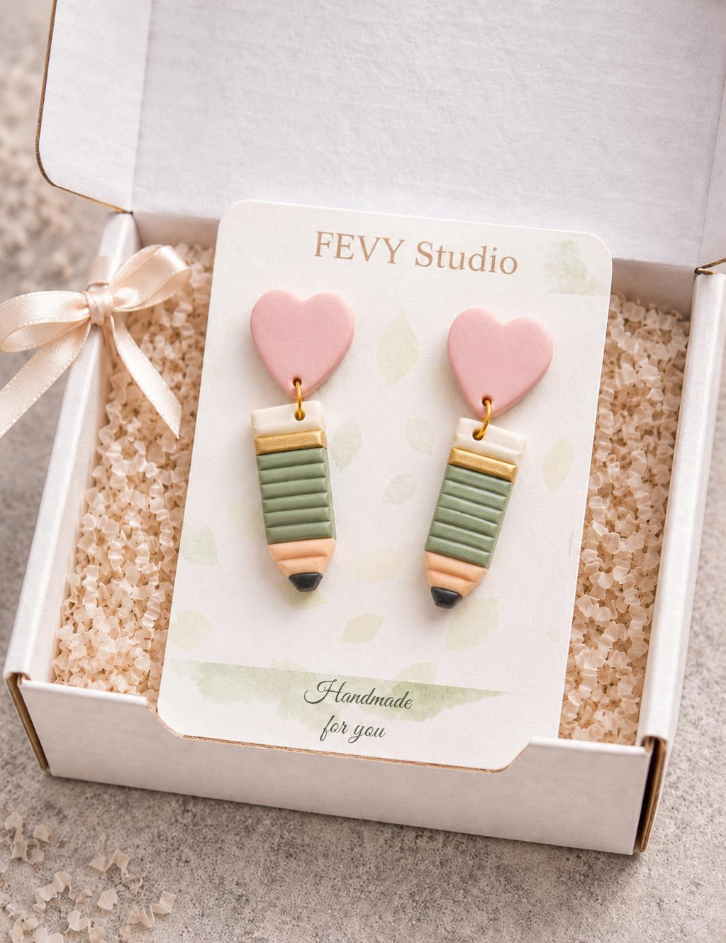 Pastel Pencil Heart Earrings – Handmade Teacher Gift, Back to School Jewelry