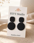 Matte Black Geometric Dangle Earrings | Lightweight Polymer Clay Statement Jewelry