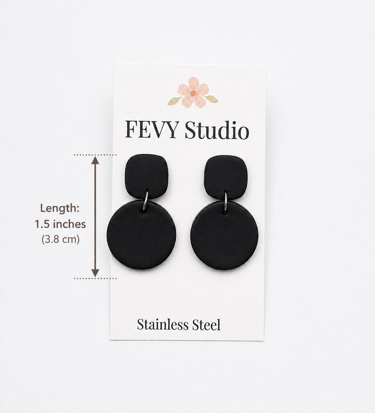 Matte Black Geometric Dangle Earrings | Lightweight Polymer Clay Statement Jewelry
