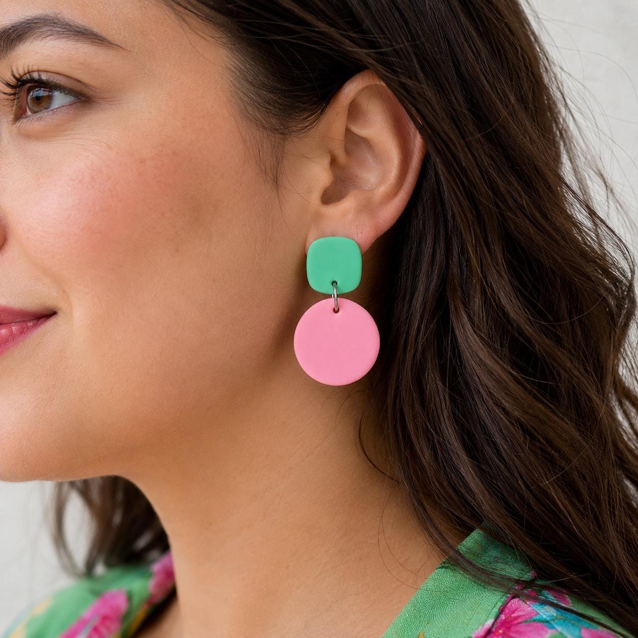 Pink & Mint Green Polymer Clay Earrings | Colorful Dangle Earrings | Lightweight Statement Earrings | Stainless Steel Posts