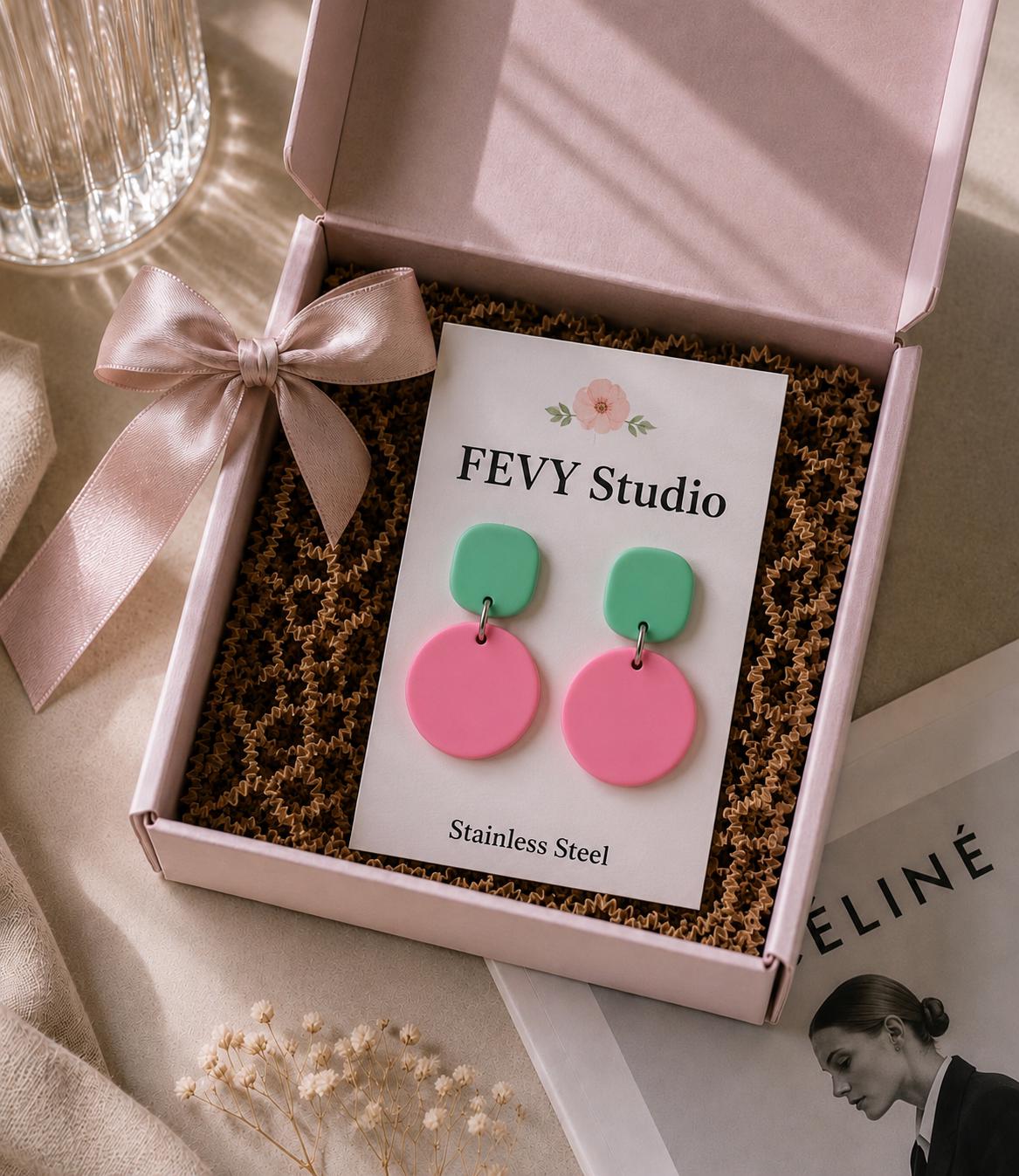 Pink & Mint Green Polymer Clay Earrings | Colorful Dangle Earrings | Lightweight Statement Earrings | Stainless Steel Posts