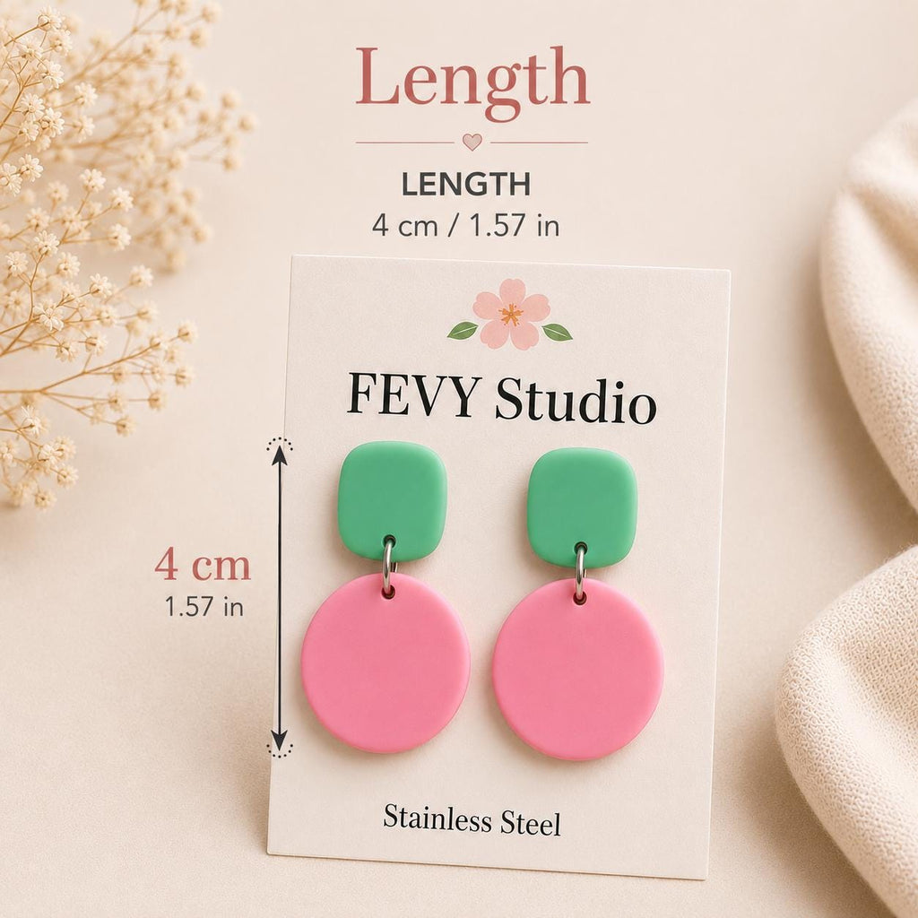 Pink & Mint Green Polymer Clay Earrings | Colorful Dangle Earrings | Lightweight Statement Earrings | Stainless Steel Posts