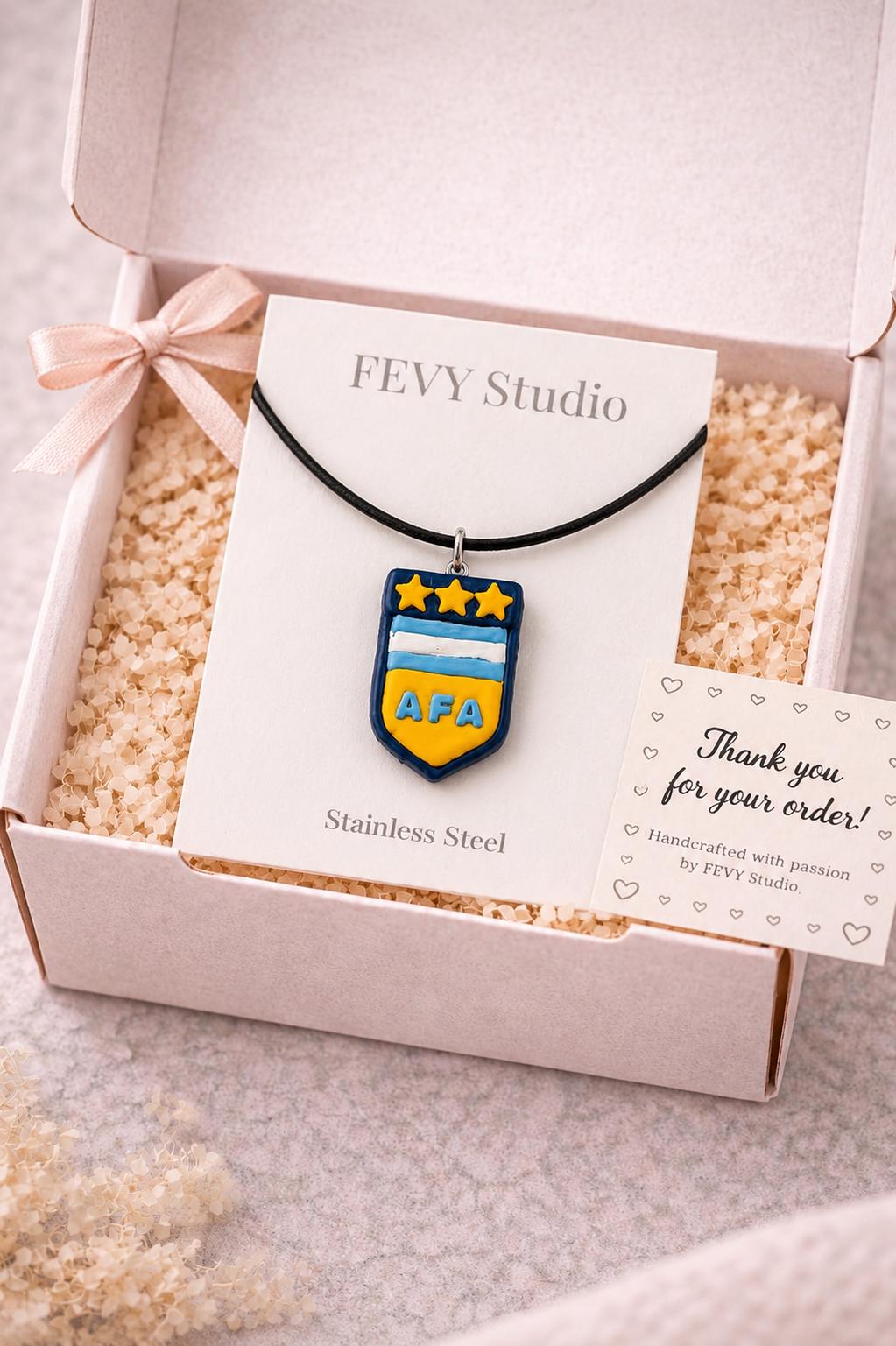 Handmade Argentina Inspired Necklace | AFA Style Pendant | Soccer Fan Gift for Men & Women | Lightweight Polymer Clay Necklace
