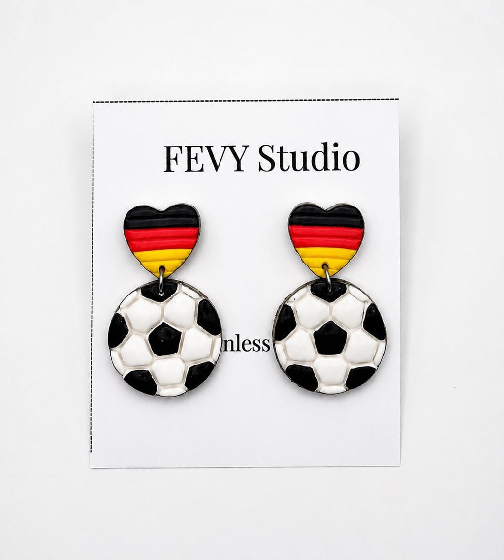 German Soccer Earrings, Germany Flag Earrings, Fußball Earrings, Soccer Ball Earrings, Polymer Clay Earrings, Game Day Jewelry, Soccer Fans