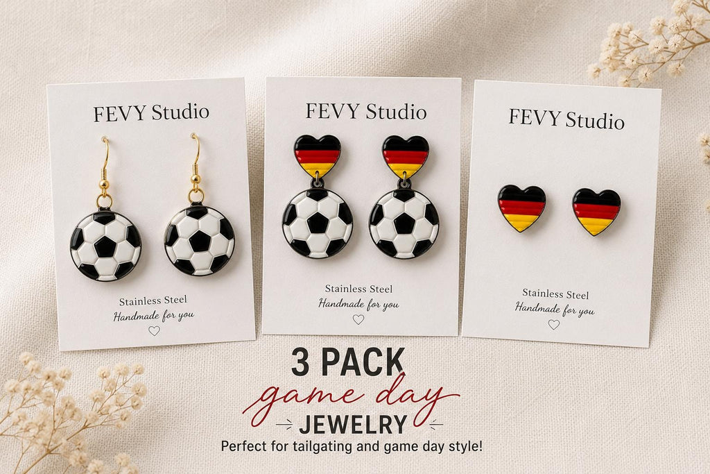 Germany Soccer Earrings Set – 3 Pack Game Day Jewelry Bundle for Football Fans