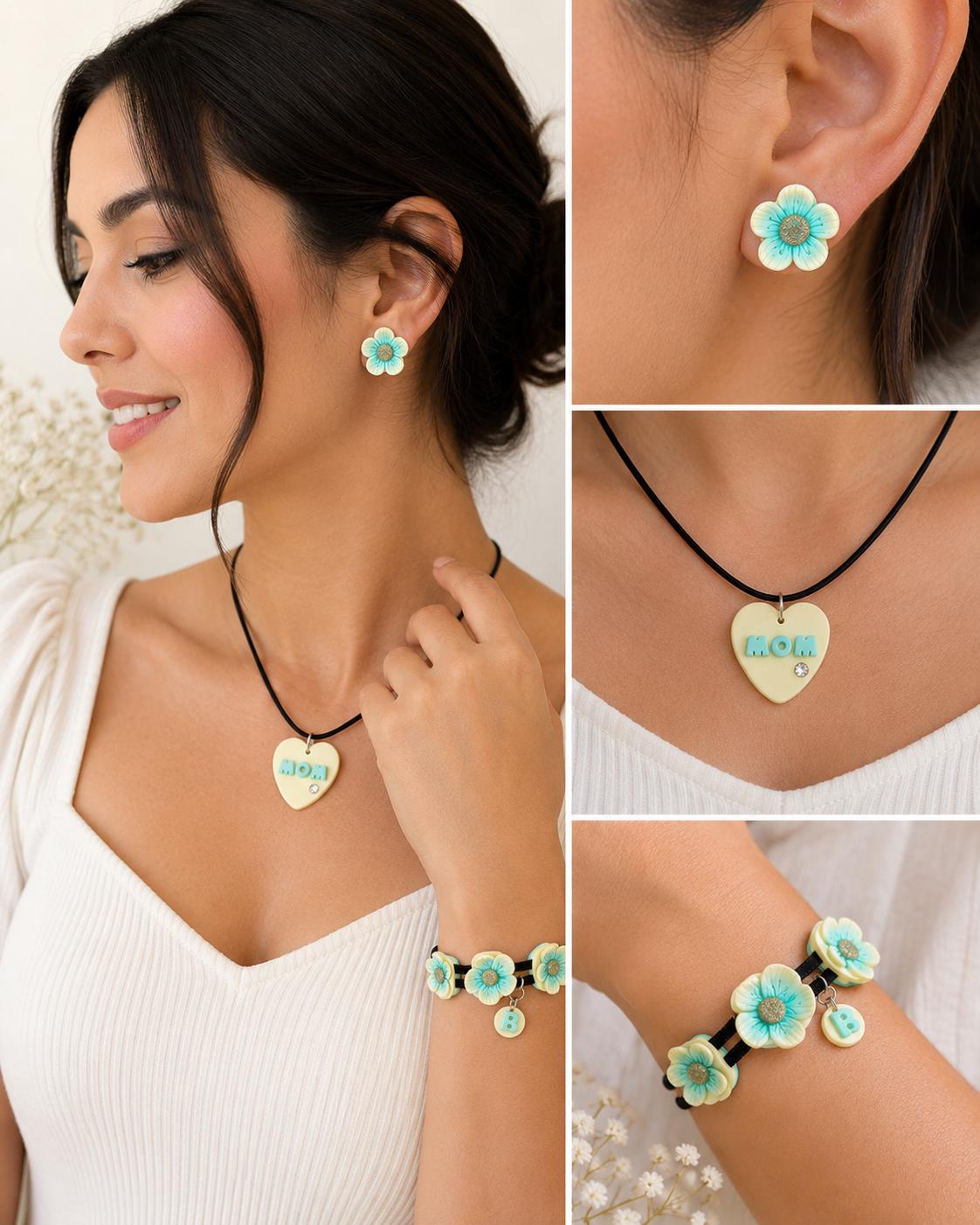 Handmade Polymer Clay Flower Jewelry Set, Personalized Necklace Earrings Bracelet