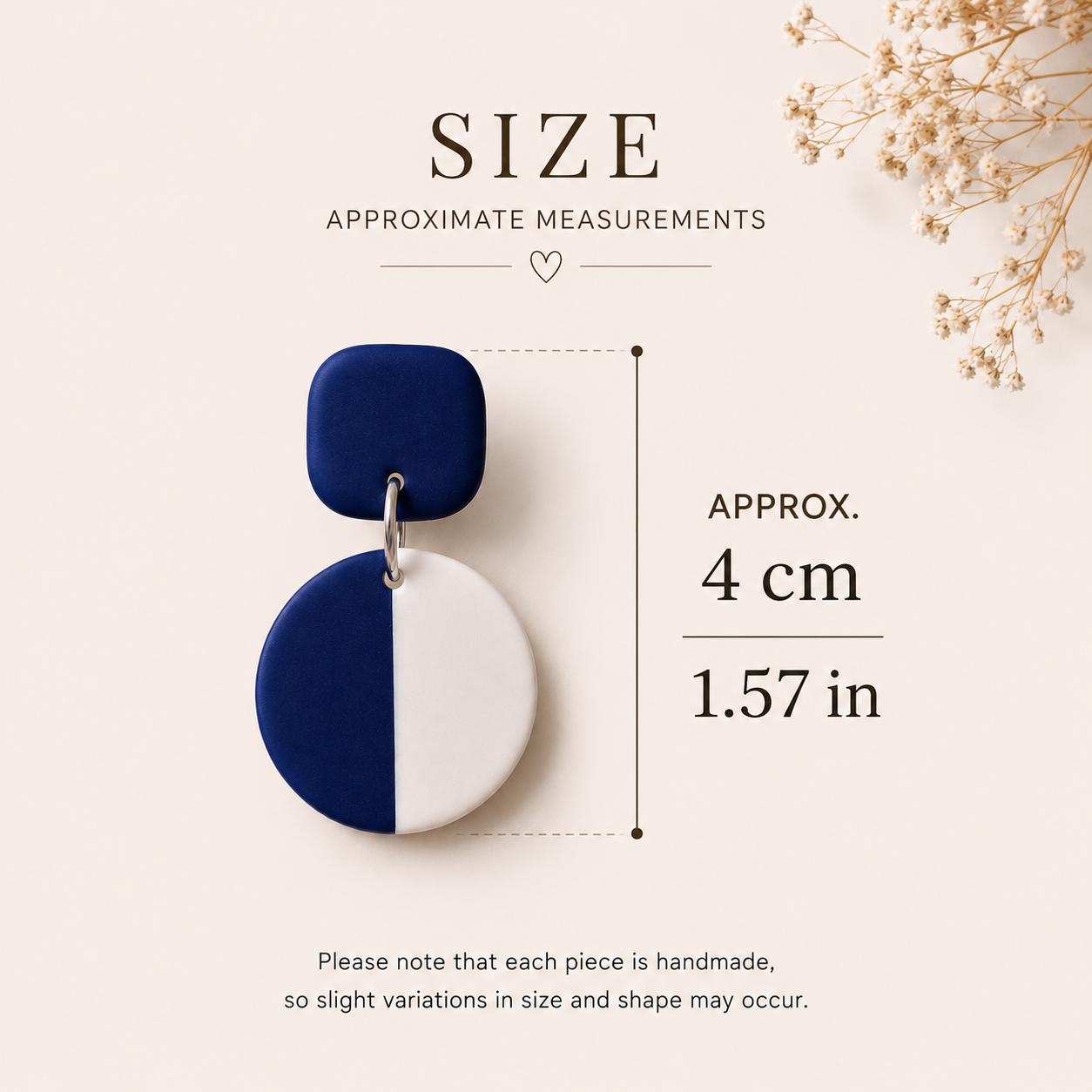 Navy Blue White Geometric Clay Earrings | Minimalist Modern Statement Dangles