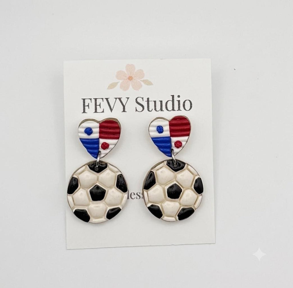 Handmade Panama Flag Soccer Earrings | Football Dangle Earrings | Panama Fan Jewelry | Sports Earrings | Gift for Soccer Lovers