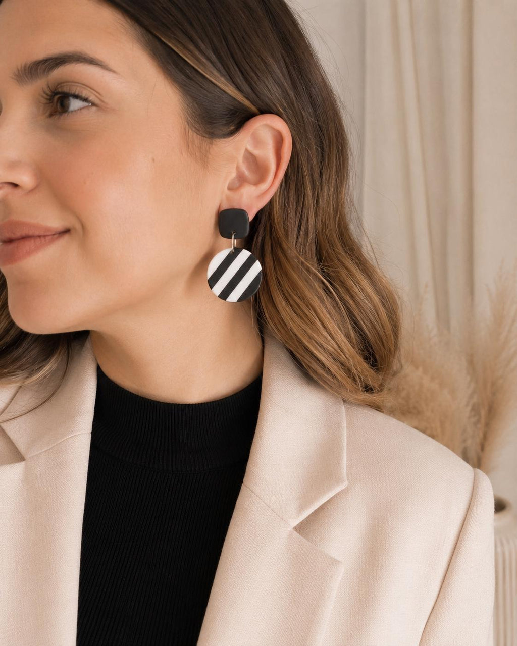 Asymmetrical Black and White Earrings | Handmade Polymer Clay Earrings | Geometric Statement Earrings | Lightweight Modern Jewelry