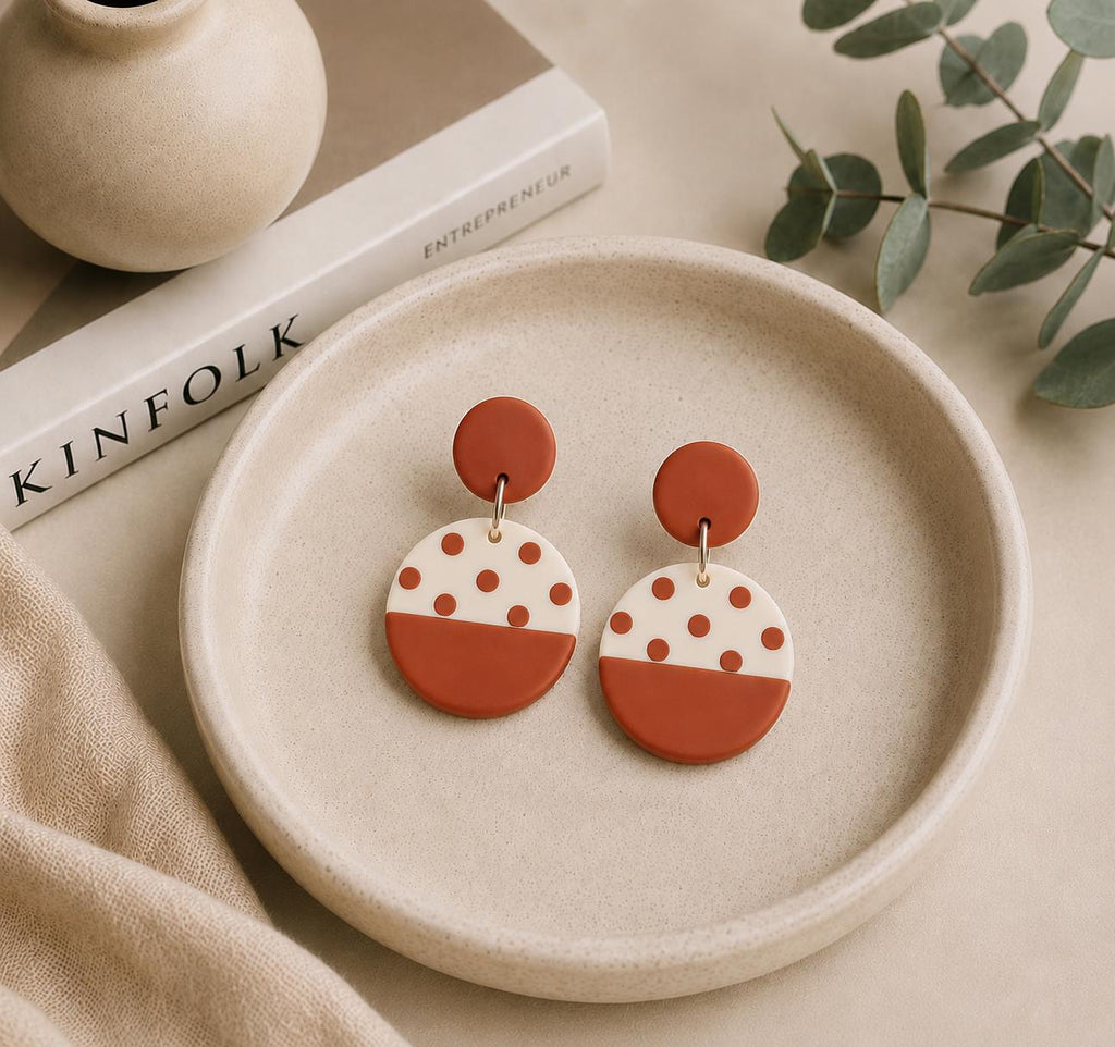 Terracotta Polka Dot Earrings | Handmade Polymer Clay Earrings | Lightweight Dangle Earrings | Stainless Steel Earrings | Gift for Her