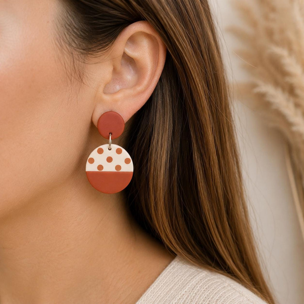 Terracotta Polka Dot Earrings | Handmade Polymer Clay Earrings | Lightweight Dangle Earrings | Stainless Steel Earrings | Gift for Her