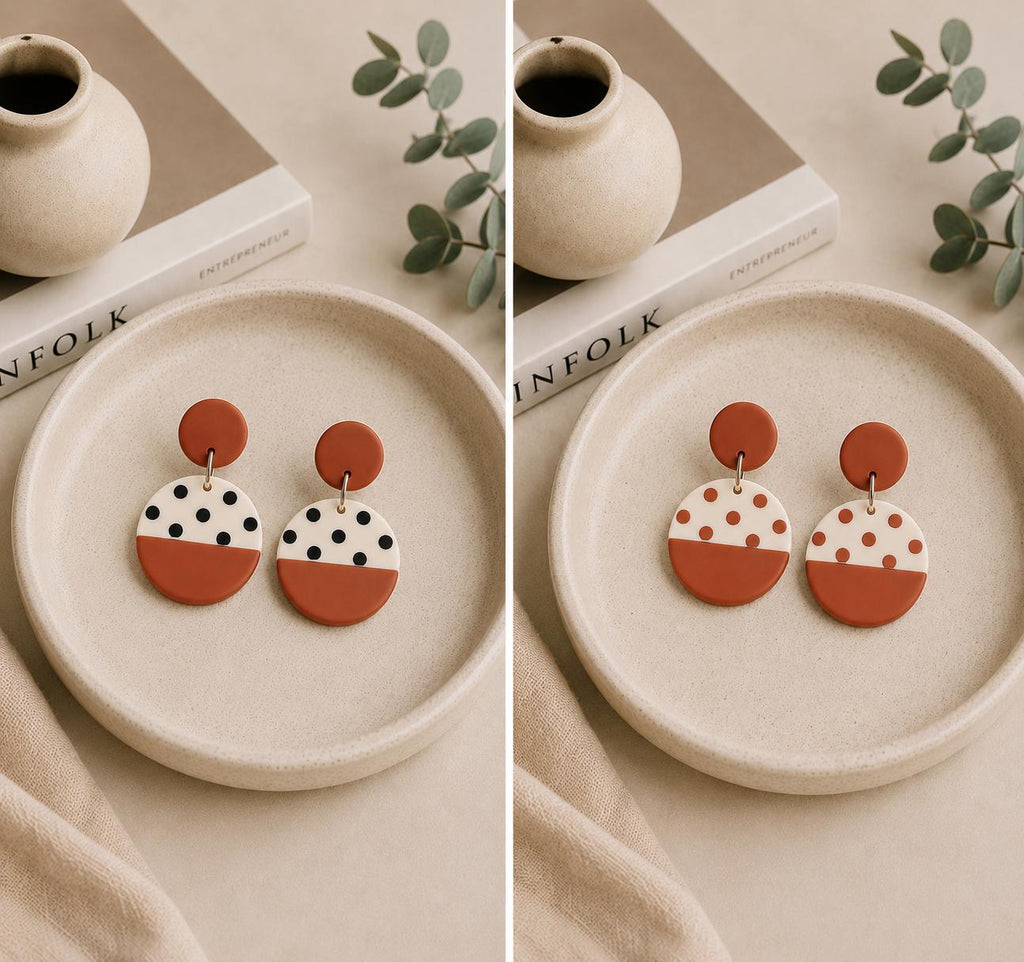 Terracotta Polka Dot Earrings | Handmade Polymer Clay Earrings | Lightweight Dangle Earrings | Stainless Steel Earrings | Gift for Her