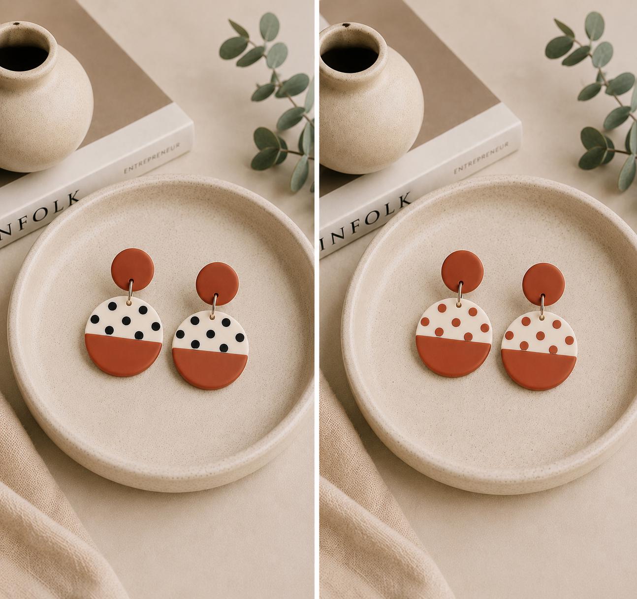 Terracotta Polka Dot Earrings | Handmade Polymer Clay Earrings | Lightweight Dangle Earrings | Stainless Steel Earrings | Gift for Her