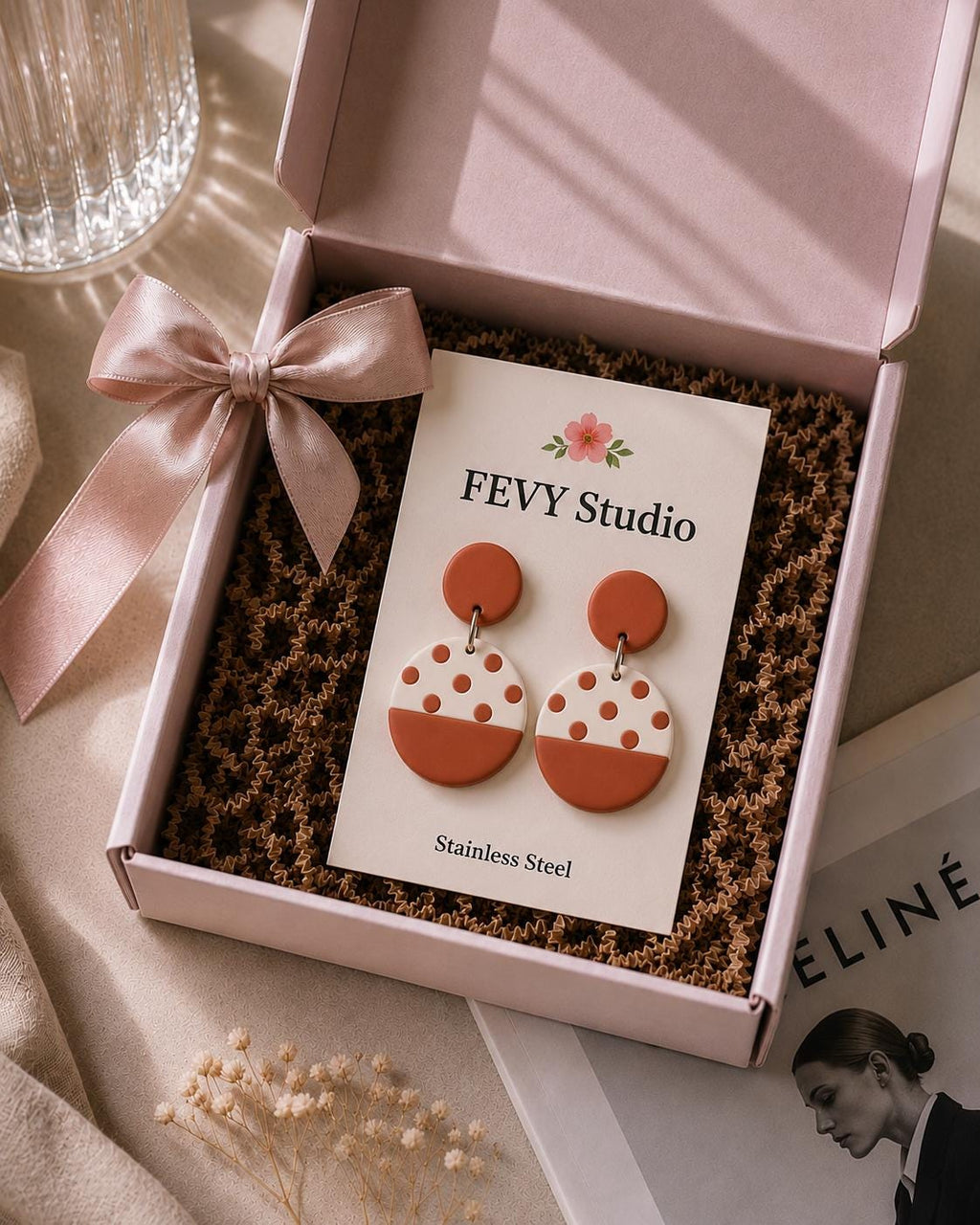 Terracotta Polka Dot Earrings | Handmade Polymer Clay Earrings | Lightweight Dangle Earrings | Stainless Steel Earrings | Gift for Her