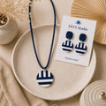 Nautical Navy Blue & White Statement Earrings | Handmade Polymer Clay Earrings | Lightweight Coastal Jewelry | Stainless Steel Posts