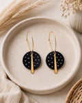 Black White Polka Dot Earrings, Lightweight Polymer Clay Earrings, Stainless Steel Hoop Earrings, Modern Dangle Earrings, Minimalist Gift