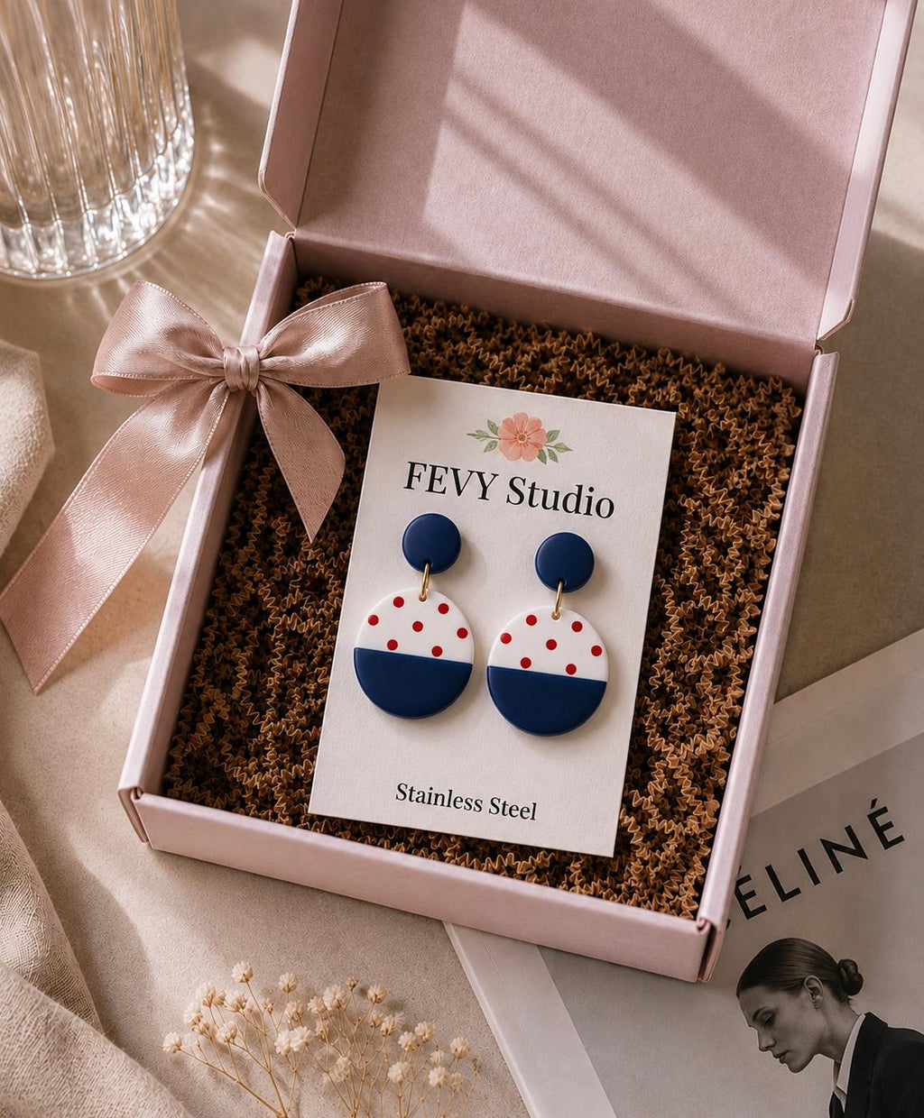 Navy Blue Earrings, Handmade Polymer Clay Earrings, Lightweight Statement Earrings, Modern Dangle Earrings, Stainless Steel Posts
