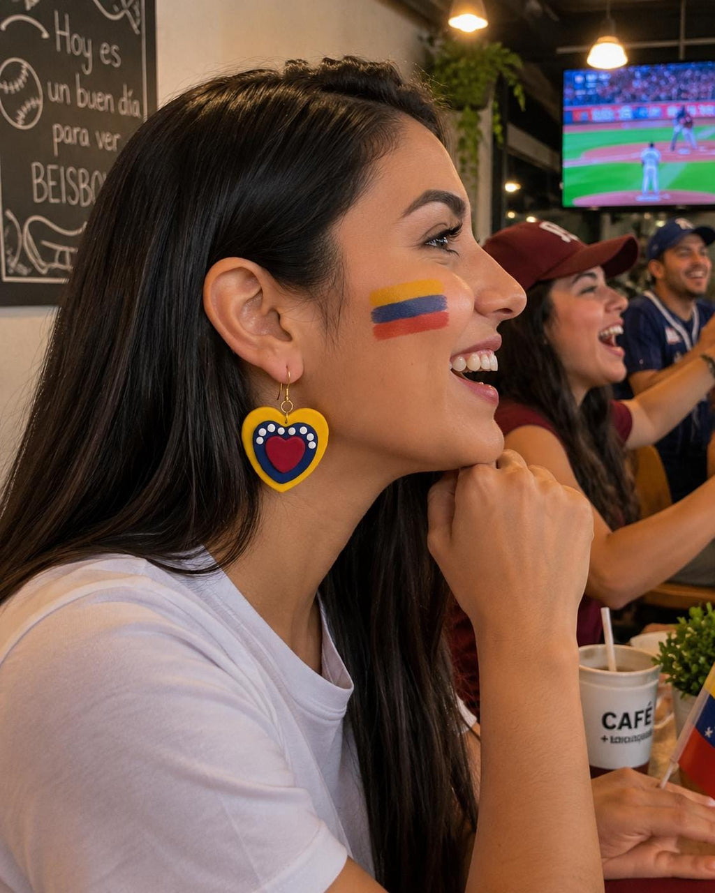 Handmade Polymer Clay Heart Earrings – Venezuelan Flag Colors, Patriotic Dangle Jewelry