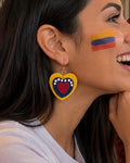 Handmade Polymer Clay Heart Earrings – Venezuelan Flag Colors, Patriotic Dangle Jewelry