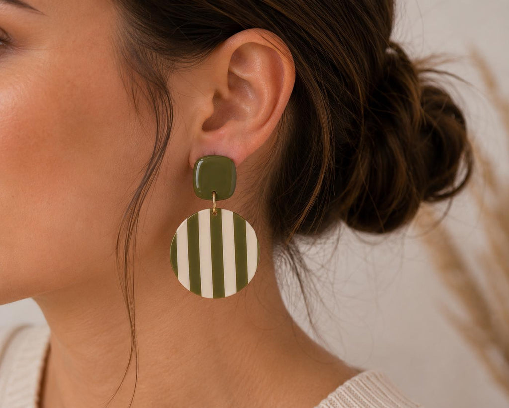 Olive Green Statement Earrings | Modern Geometric Polymer Clay Dangles | Lightweight Boho Jewelry