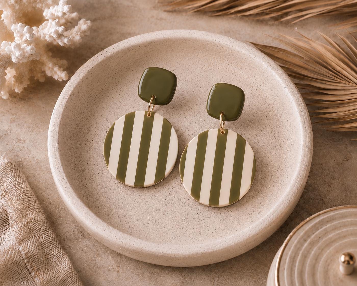 Olive Green Statement Earrings | Modern Geometric Polymer Clay Dangles | Lightweight Boho Jewelry