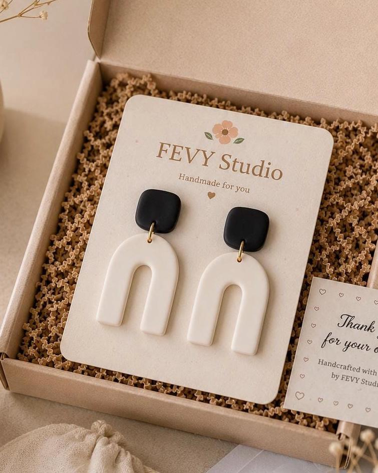 Black and White Arch Earrings | Modern Minimalist Polymer Clay Earrings | Statement Dangle Earrings | Handmade Neutral Jewelry Gift for Her