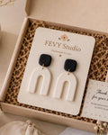Black and White Arch Earrings | Modern Minimalist Polymer Clay Earrings | Statement Dangle Earrings | Handmade Neutral Jewelry Gift for Her