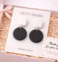 Black White Dangle Earrings, Polymer Clay Earrings, Minimalist Statement Earrings, Geometric Lightweight Earrings, Boho Gift for Her