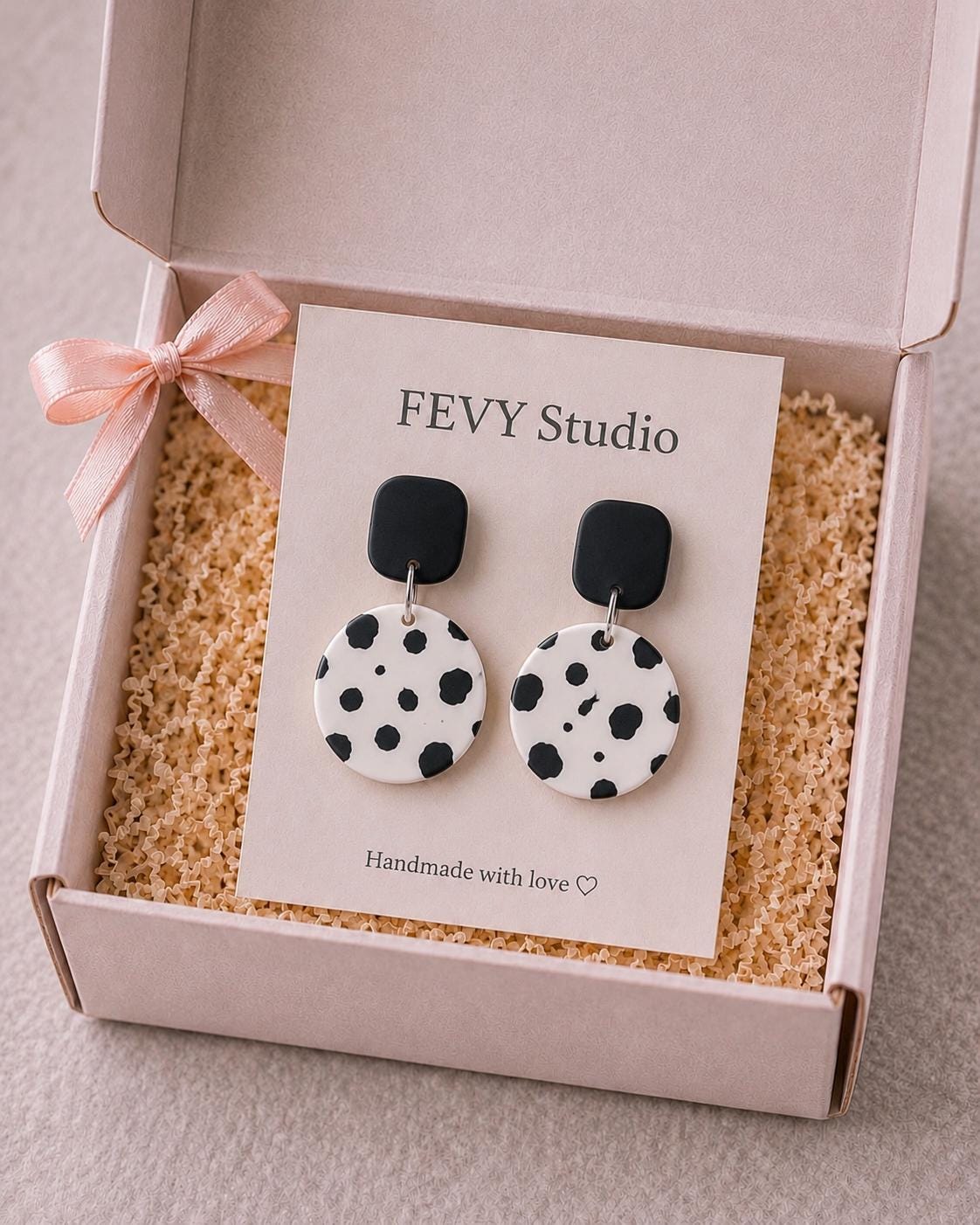 Dalmatian Print Polymer Clay Dangle Earrings, Lightweight Handmade Statement Jewelry