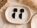 Handmade Black White Geometric Polymer Clay Earrings, Monochrome Dangle Statement Jewelry