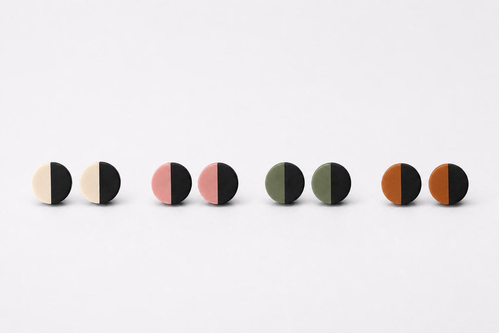 Minimalist Color Block Polymer Clay Stud Earrings Set, Modern Geometric Jewelry