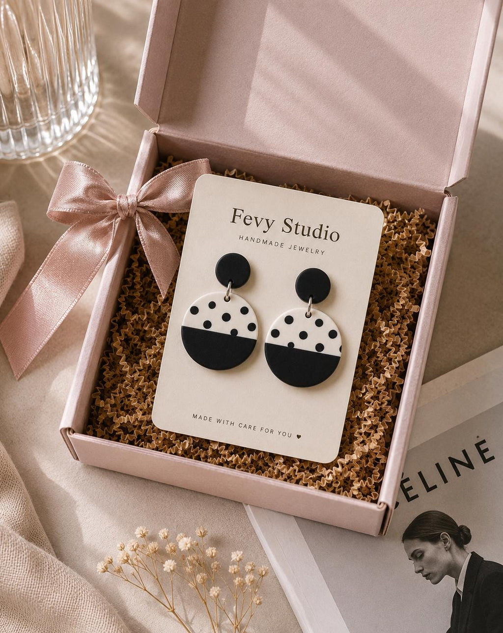 Mid Century Modern Earrings, Black and White Clay Dangles, Minimalist Statement Jewelry, Handmade Earrings for Her