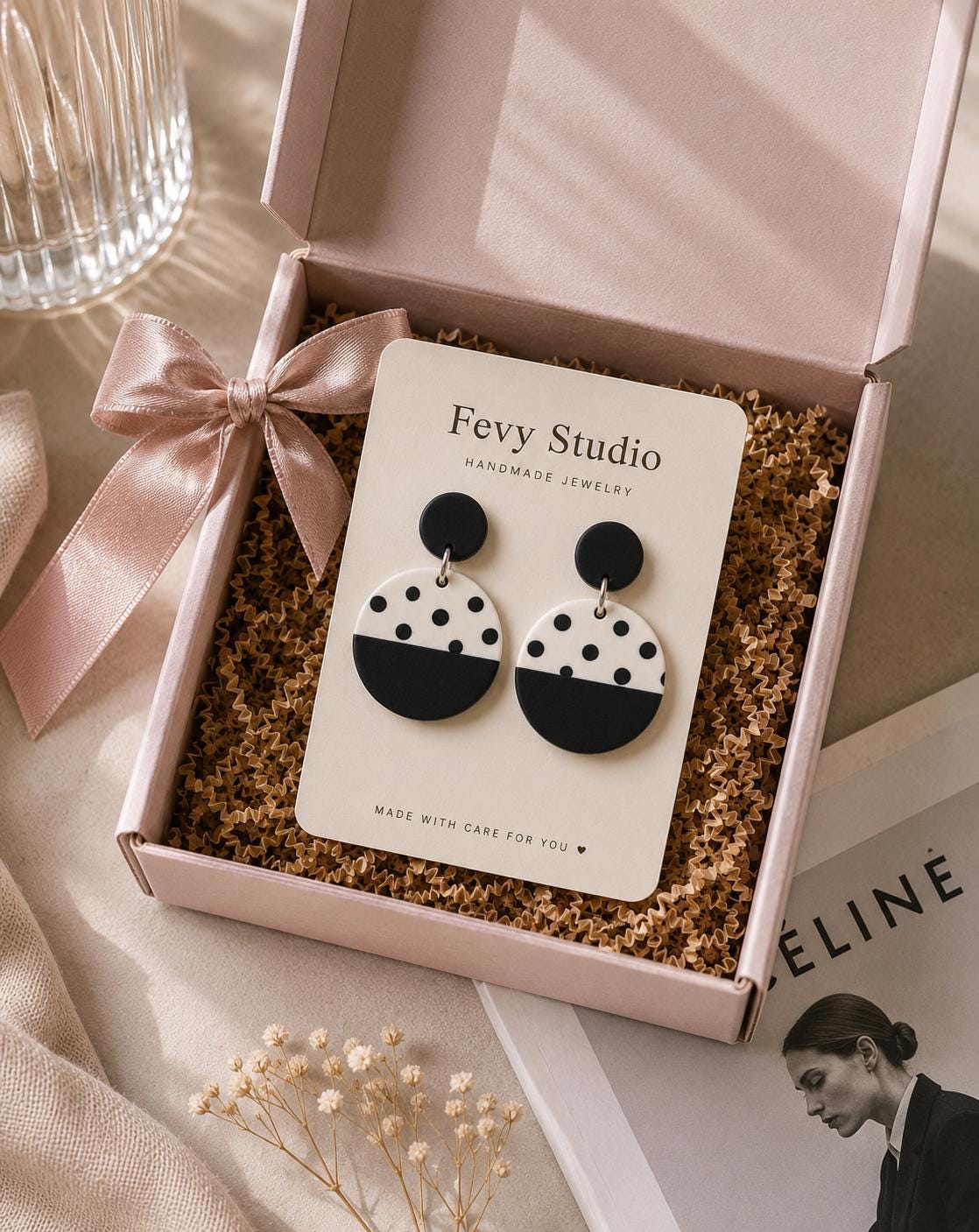 Mid Century Modern Earrings, Black and White Clay Dangles, Minimalist Statement Jewelry, Handmade Earrings for Her