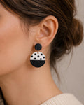Mid Century Modern Earrings, Black and White Clay Dangles, Minimalist Statement Jewelry, Handmade Earrings for Her