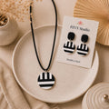 Black and White Geometric Jewelry Set, Polymer Clay Earrings and Pendant Necklace Set, Modern Statement Jewelry, Lightweight Handmade Gift
