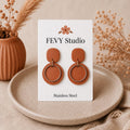 Terracotta Clay Earrings, Modern Geometric Earrings, Stainless Steel Dangle Earrings, Minimalist Statement Earrings, Handmade Polymer Clay