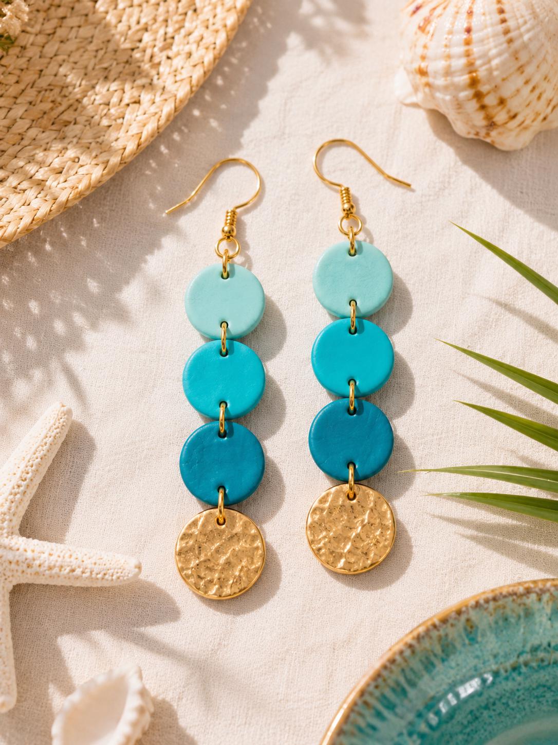 Summer Turquoise Dangle Earrings | Handmade Polymer Clay Earrings | Beach Earrings | Coastal Jewelry | Lightweight Statement Earrings