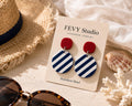 Nautical Striped Polymer Clay Dangle Earrings, Coastal Beach Vacation Jewelry