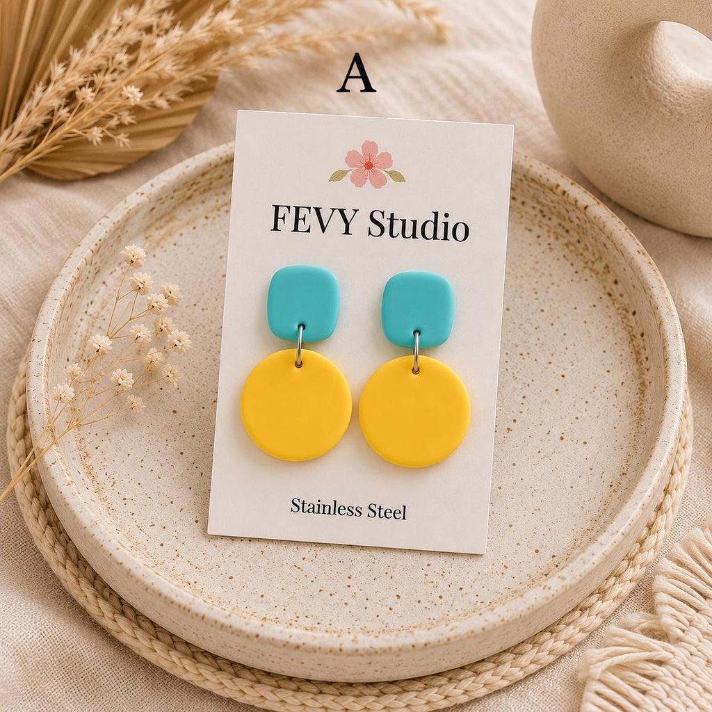 Color Block Polymer Clay Earrings | Choose 1 Pair or Set of 3 | Lightweight Statement Earrings | Stainless Steel Posts | Handmade Earrings