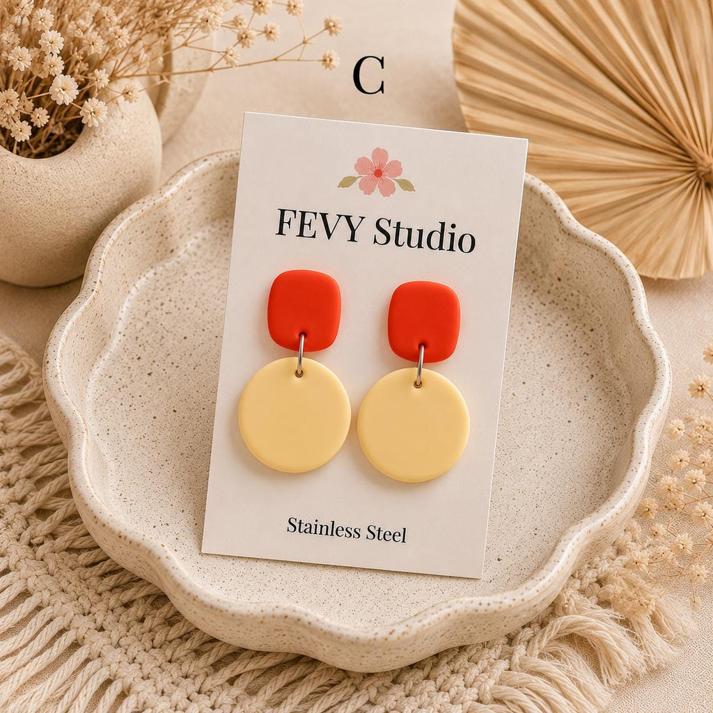 Color Block Polymer Clay Earrings | Choose 1 Pair or Set of 3 | Lightweight Statement Earrings | Stainless Steel Posts | Handmade Earrings