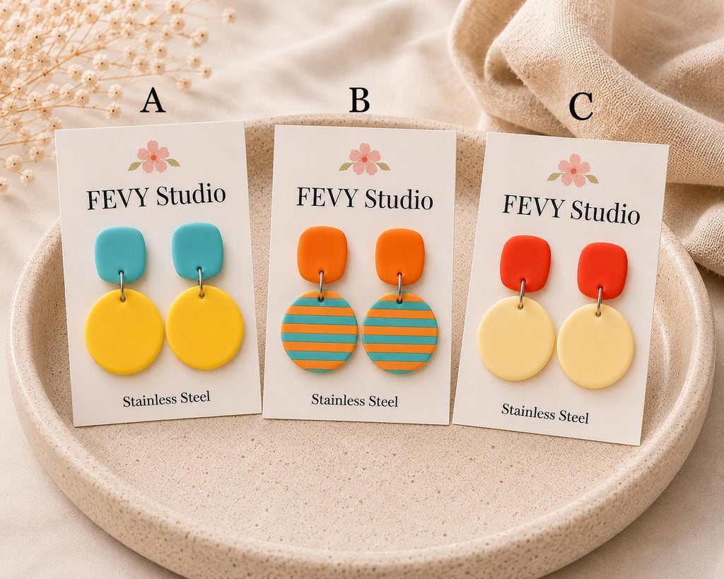 Color Block Polymer Clay Earrings | Choose 1 Pair or Set of 3 | Lightweight Statement Earrings | Stainless Steel Posts | Handmade Earrings