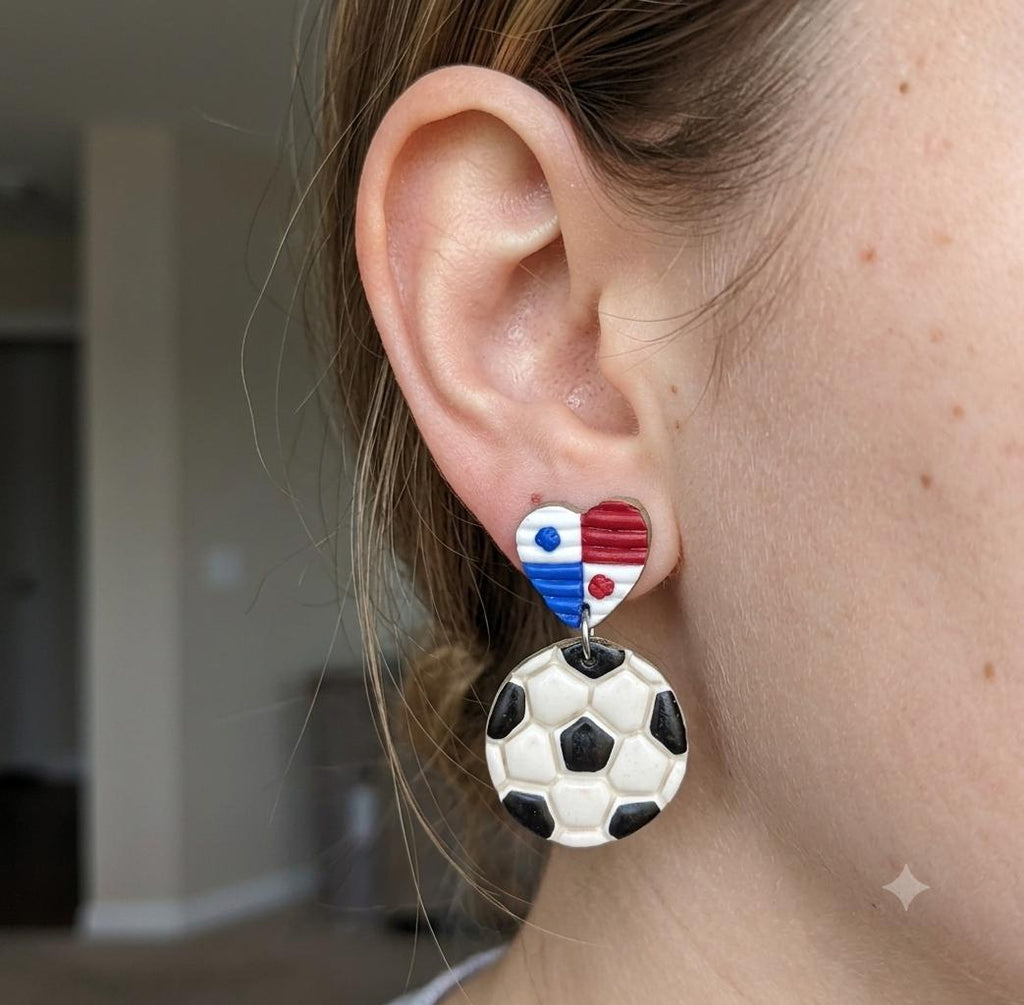 Handmade Panama Flag Soccer Earrings | Football Dangle Earrings | Panama Fan Jewelry | Sports Earrings | Gift for Soccer Lovers