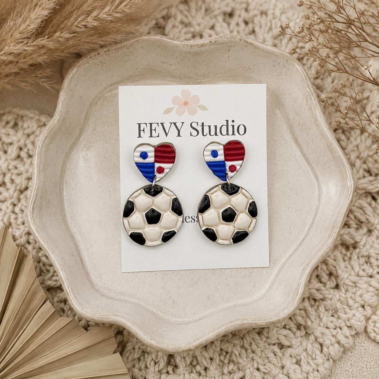 Handmade Panama Flag Soccer Earrings | Football Dangle Earrings | Panama Fan Jewelry | Sports Earrings | Gift for Soccer Lovers