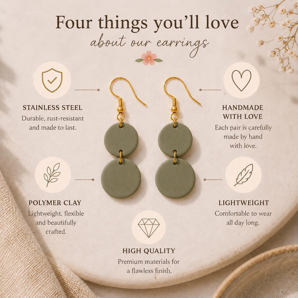 Minimalist Polymer Clay Earrings Collection | Neutral Dangle Earrings | Lightweight Handmade Earrings | Modern Boho Jewelry Gift for Women