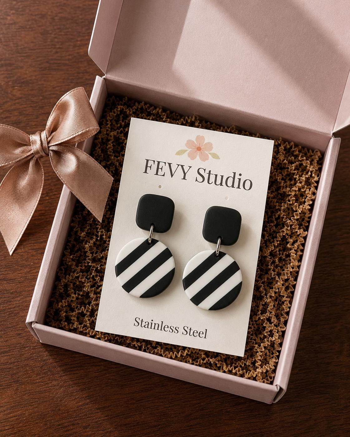 Black and White Striped Polymer Clay Earrings | Modern Geometric Dangle Earrings | Handmade Statement Earrings | Minimalist Jewelry Gift